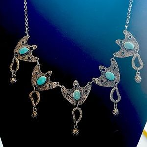 Modernist pewter and faux turquoise necklace.